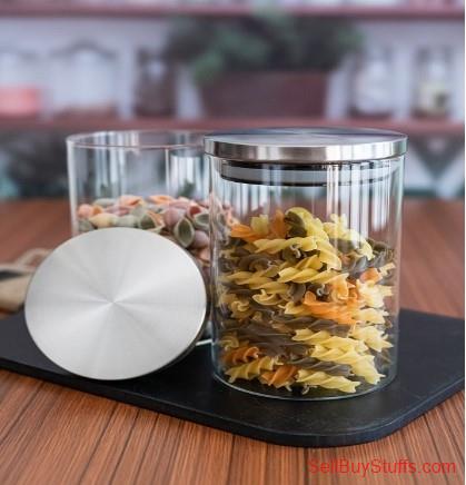 Mumbai GOODHOMES Set of 2 Transparent Borosilicate Airtight Jars with Metal Lid
