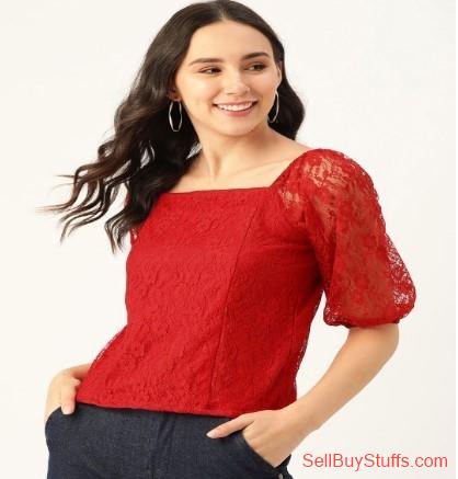 Mumbai DressBerry Women Red Floral Self-Design Smocked Lace Top