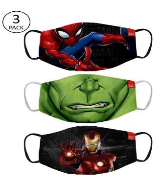 Mumbai BonOrganik Kids Pack of 3 Pcs Multicoloured Avengers Print 2-Ply Protective Outdoors Masks