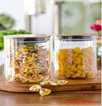 Mumbai GOODHOMES Set Of 2 Transparent Basic Round Medium Jars With Lid