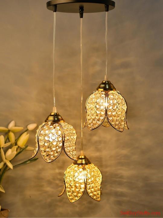Pune Homesake Gold-Toned & Transparent Self Design Handcrafted Ceiling Lamp