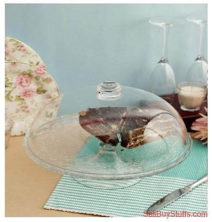 Mumbai INCRIZMA Transparent Solid Glass Footed Service Cake Plate Stand With Dome