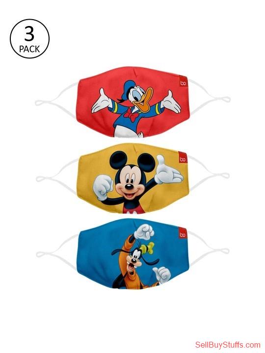 Mumbai BonOrganik Kids Pack Of 3 Printed 2-Ply Reusable Cotton Cloth Face Masks