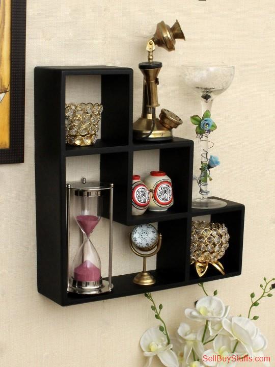 Pune Home Sparkle Black MDF Basic L-Shaped Wall Shelf