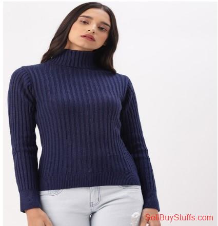 Mumbai DressBerry Women Navy Blue Solid Sweater