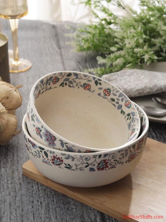 Australia Classifieds MIAH Decor Set of 2 Cream-Coloured Printed Serving Bowl