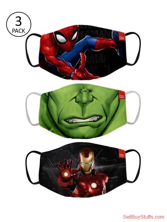 Mumbai BonOrganik Kids Pack of 3 Pcs Multicoloured Avengers Print 2-Ply Protective Outdoors Masks