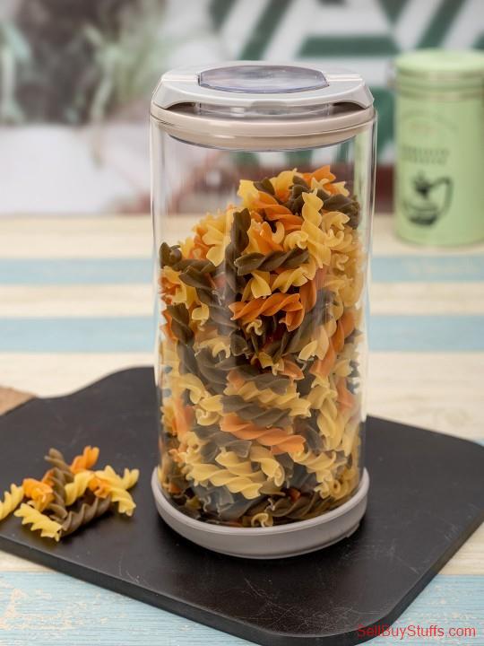 Mumbai White Gold Transparent Flip Lock-Tight Borosilicate Glass Storage Jar