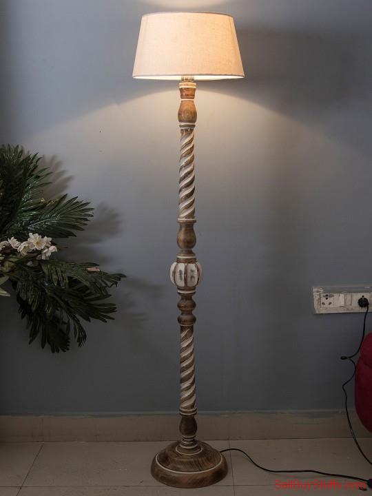 Pune Homesake Beige Solid Handcrafted Floor Lamp with Shade