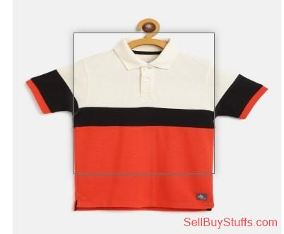 Mumbai Myntra New-Cherry Crumble Boys Cream-Coloured & Orange Colourblocked Polo Collar T-shirt