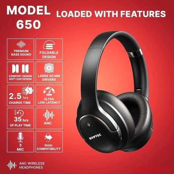 Delhi Kyptec LifeStyle® 650 ANC Wireless Headphones with 40mm Drivers, Triple Mic& AUX Support