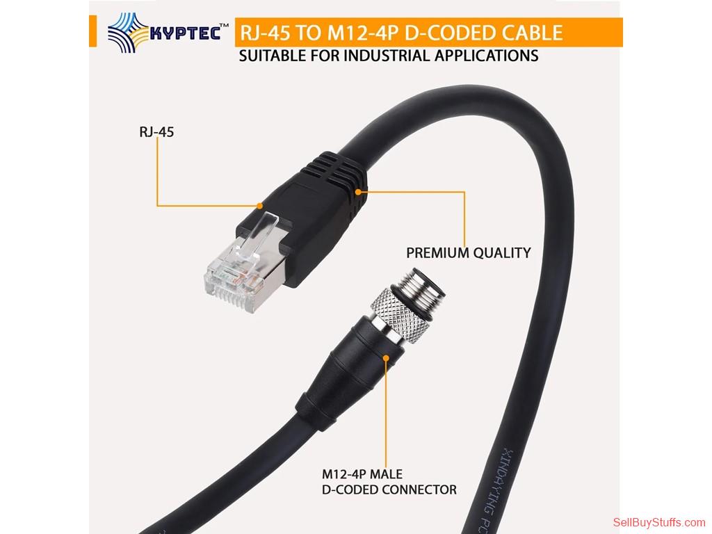 Delhi RJ-45 to M12 4-Pin D-Coded Industrial Camera Cable, CAT 6 – Kyptec Automation®