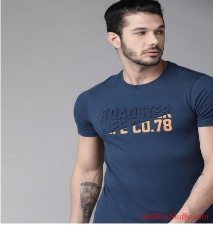 Mumbai Roadster Men Navy Blue Embossed Printed Round Neck T-shirt