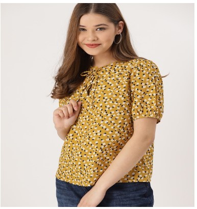 Mumbai DressBerry Women Mustard Yellow Printed Top