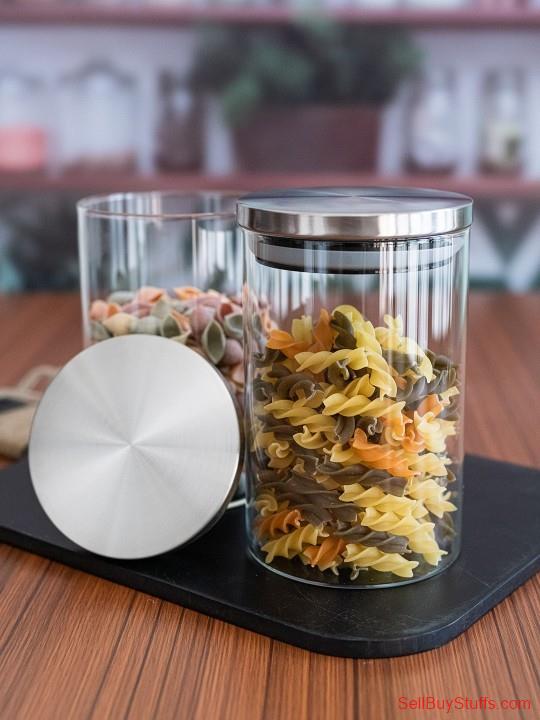 Mumbai GOODHOMES Set of 2 Transparent Borosilicate Airtight Jars with Metal Lid