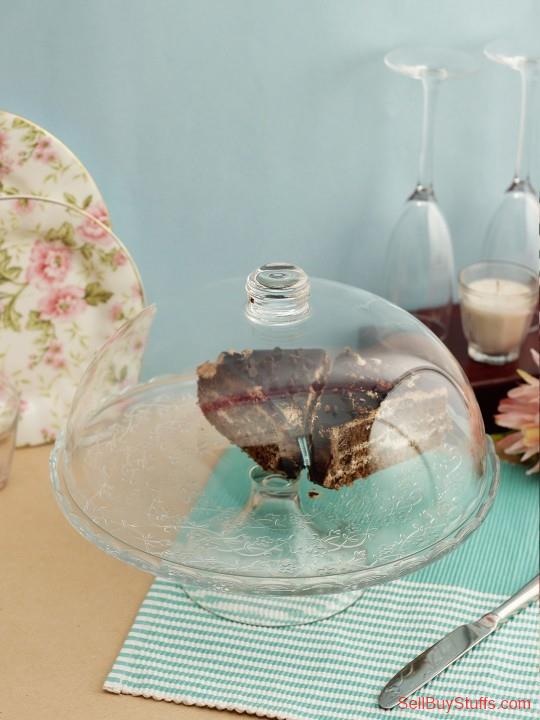Mumbai INCRIZMA Transparent Solid Glass Footed Service Cake Plate Stand With Dome