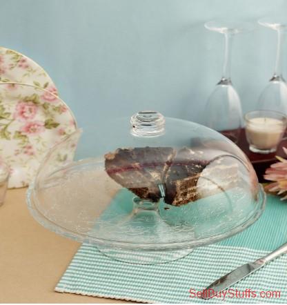 Mumbai INCRIZMA Transparent Solid Glass Footed Service Cake Plate Stand With Dome
