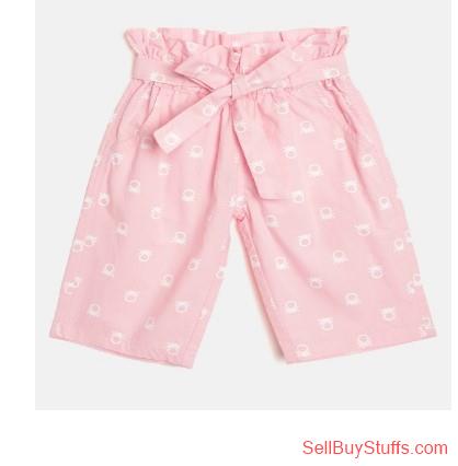 Mumbai Myntra -United Colors of Benetton Girls Pink & White Brand Logo Print Pure Cotton Culottes