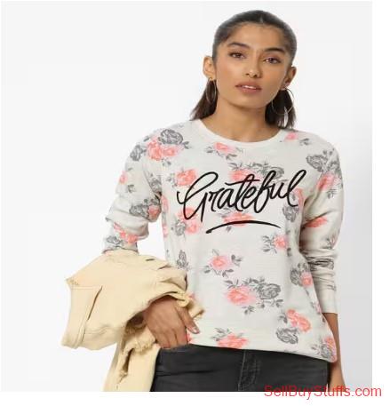 Mumbai Floral Print Crew-Neck Sweatshirt with Typography