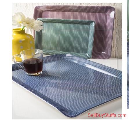 Mumbai Myntra-GOODHOMES Set of 3 Blue & Green Striped Rectangular Melamine Serving Trays