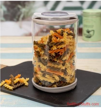Mumbai White Gold Transparent Flip Lock-Tight Borosilicate Glass Storage Jar