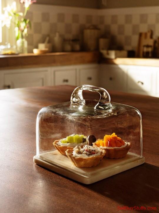 Mumbai ellementry White & Transparent Glass Cloche With Marble Base Square